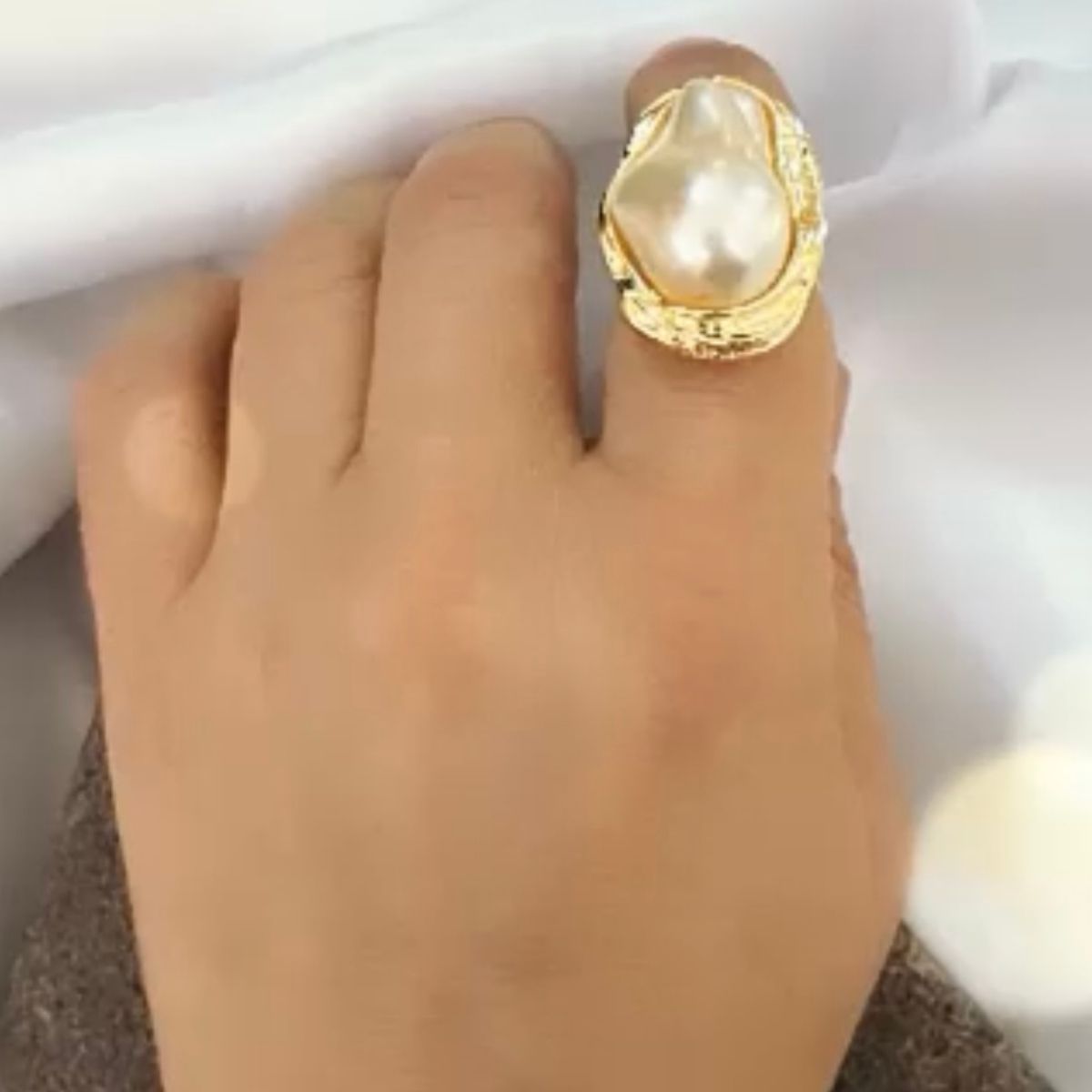 Gold-Tone Baroque Pearl Statement Ring