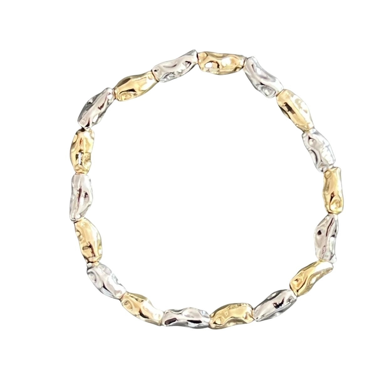 Two-Tone Gold & Silver Mixed Bead Stretch Bracelet