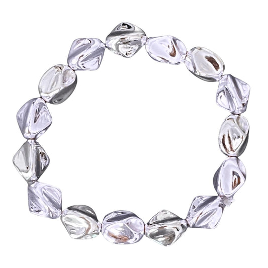 Chunky Two-Tone Gold & Silver Pebble Stretch Bracelet
