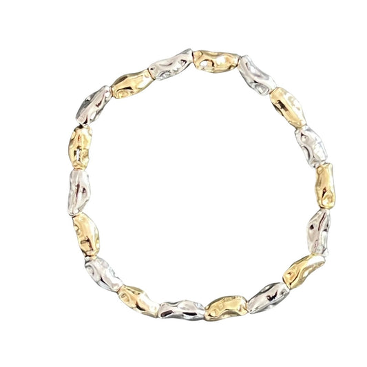 Two-Tone Gold & Silver Mixed Bead Stretch Bracelet